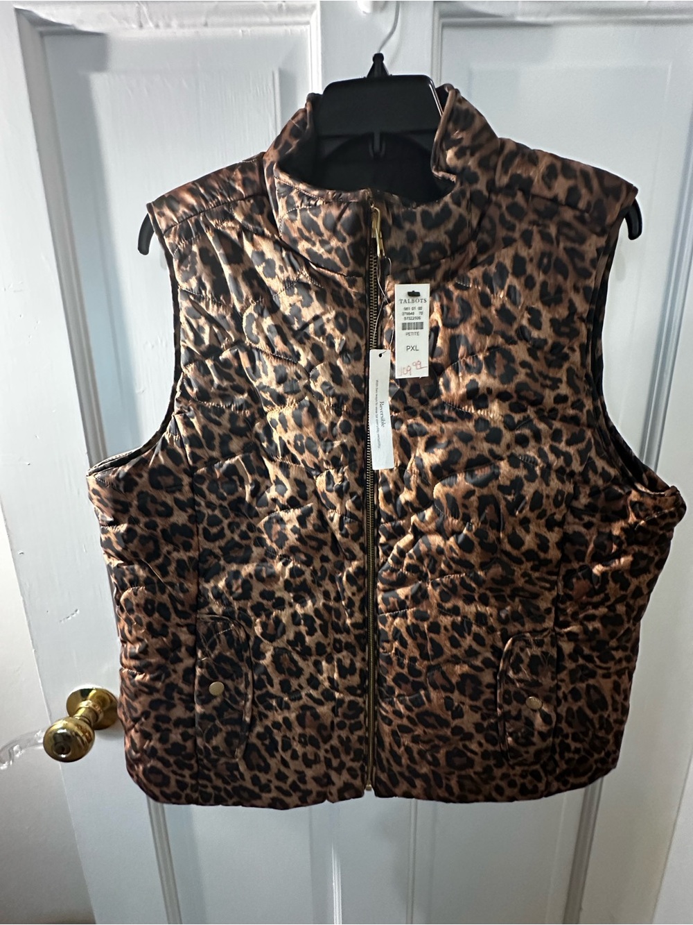Talbots reversible Leopard Print Quilted Puffer Vest - Brown